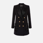 Coat dress in double layer crêpe fabric with embroidered pockets